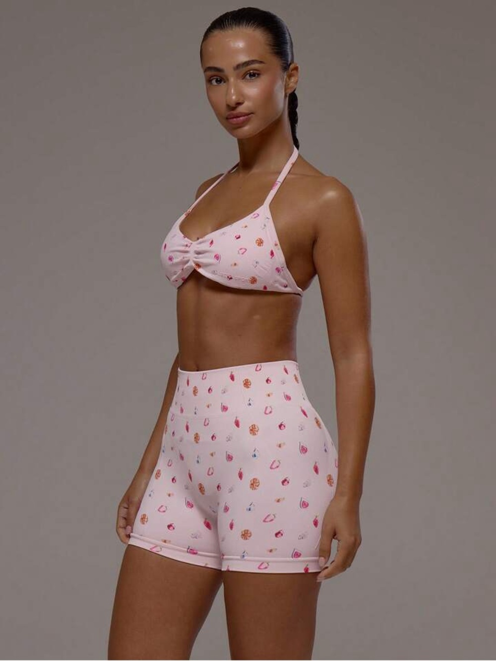 Light Pink Shein Fruit Prints Two-Piece Work Out Set